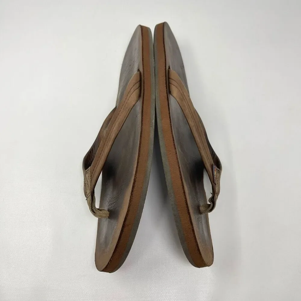 Rainbow Brown Leather Sandals Flip Flops Men’s Size XL 11-12 Preowned